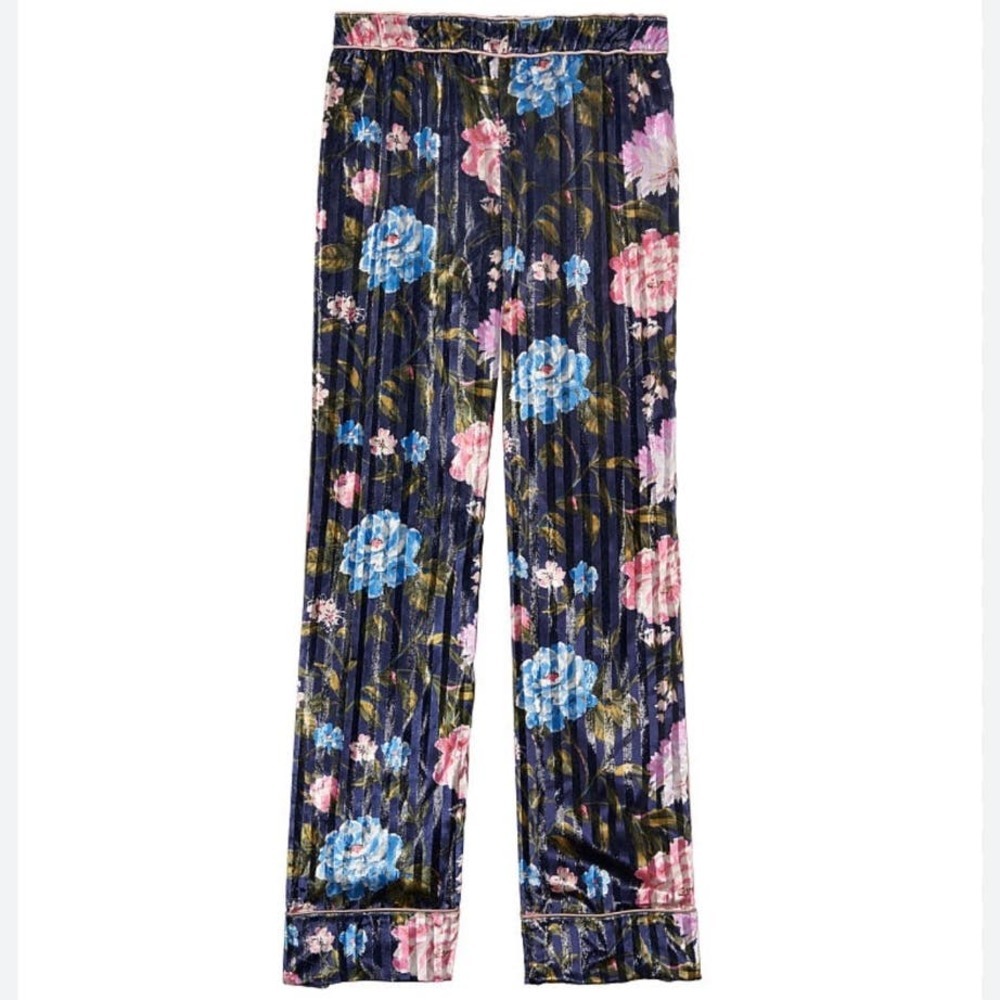 Victoria’s Secret Women’s Pull On Navy Floral Striped Pajama Pants